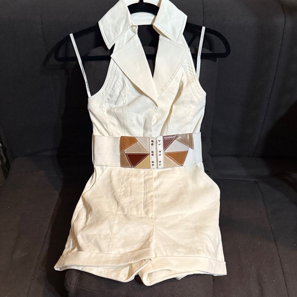Bebe Cream Romper with Tan Accents